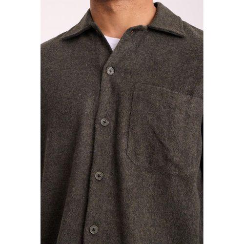 Frankel Kaşe Kumaş Tek Cepli Relaxed Fit Erkek Gömlek - Haki