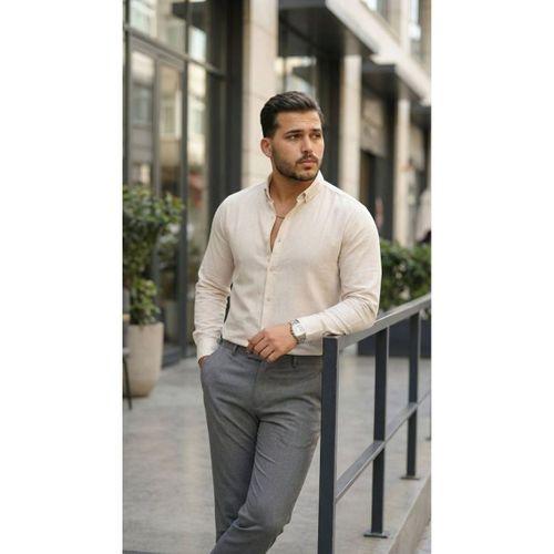 Erkek Uzun Kollu Rahat Keten Gömlek