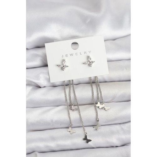 Kelebek Model Gümüş Renk Pirinç Sallantılı Kadın Küpe