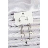 Kelebek Model Gümüş Renk Pirinç Sallantılı Kadın Küpe