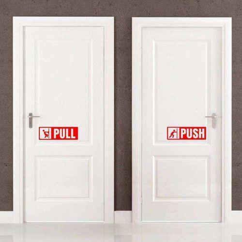 Pull-push Yazılı Dekoratif Kapı Sticker, Çıkartma Kırmızı