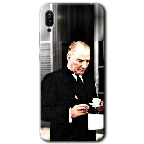 Potkal Hediye Fabrikası Huawei Y6 2019 HD Baskılı Kılıf + 9D Tam Ekran Koruyucu - Atatürk Türk Kahvesi