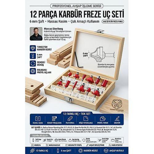6 mm Freze Uç Seti 12 Parça Karbür Ahşap Oyma Kanal Açma Kenar Tıraşlama Matkap Ucu Marangoz Ahşap Şekillendirme İşleme Elmas Uç Takımı 723721