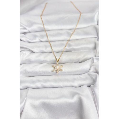 316L Çelik Zincir Gold Renk Kar Tanesi Model Zirkon Taşlı Kadın Kolye