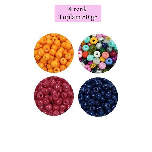 Dökme Cam Kum Boncuk Büyük Boy (6/0) 4 mm - 4 Renk - Toplam 80 Gram - BNC413
