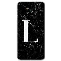 MRCİLETİSİM Poco x3 Pro Kılıf Kapak - Siyah Mermer Desenli L Harfi +Hayalet Ekran Yandan Gözükmez
