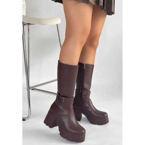 Moki Kahverengi Cilt Topuklu Çizme