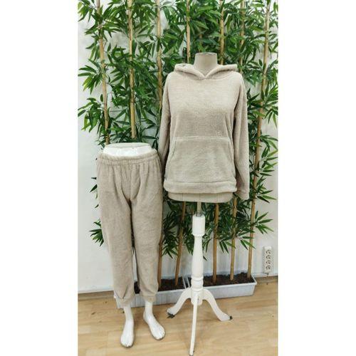 Kadın Uzun Kollu Kapşonlu önden Cepli Peluş Alt Ve üst Ikili Takım