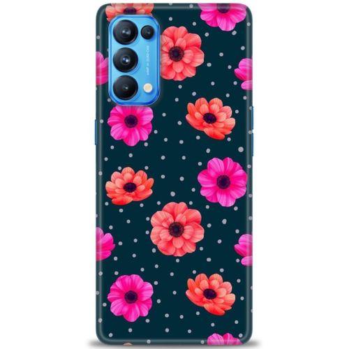 Oppo Reno 5 Pro Kılıf HD Baskılı Kılıf - Puantiye ve Çiçekler + Tam Ekran Koruyucu