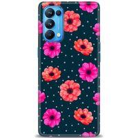 Oppo Reno 5 Pro Kılıf HD Baskılı Kılıf - Puantiye ve Çiçekler + Tam Ekran Koruyucu