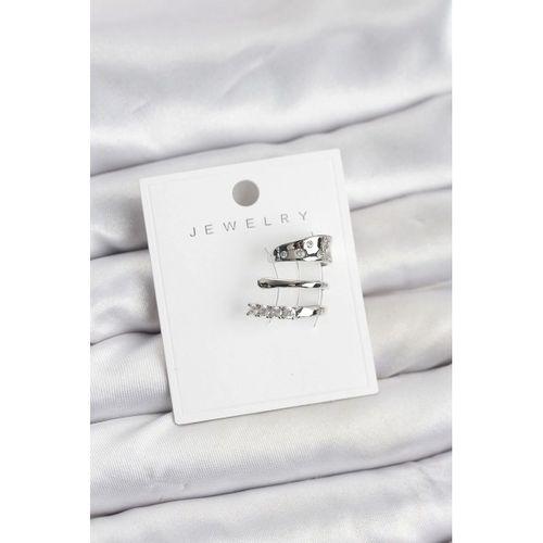 Gümüş Renk Zirkon Taşlı Pirinç Kıkırdak Küpe