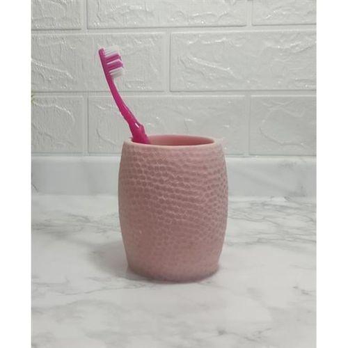 2 Adet Diş Fırçalık,Macunluk Pembe Petek Desenli Poliresin 8X8X10Cm 400Ml Banyo Seti