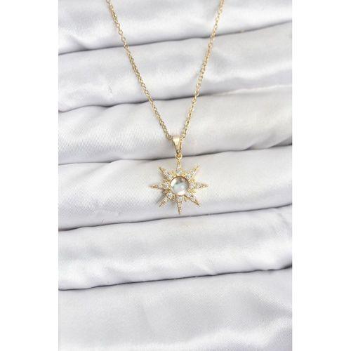 316L Çelik Zincir Gold Renk Kutup Yıldızı Model Zirkon Taşlı Kadın Kolye