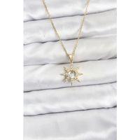 316L Çelik Zincir Gold Renk Kutup Yıldızı Model Zirkon Taşlı Kadın Kolye