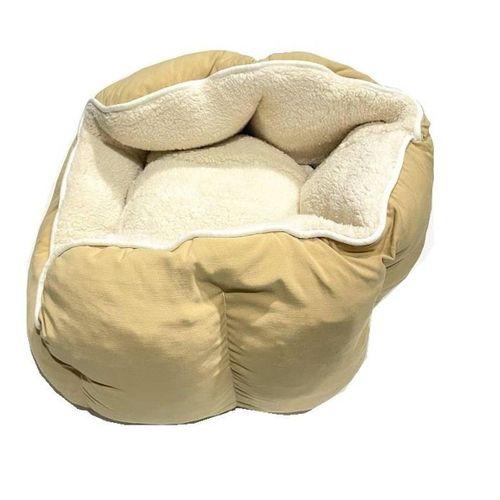 Süslüpati Kullanışlı Yıkanabilir Kumaş Silikon Elyaf Dolgulu Kedi Köpek Yatağı Kahve Krem 56Cm