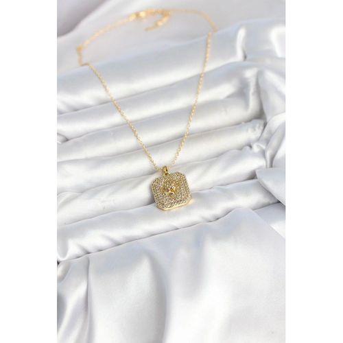 316L Çelik Zincir Gold Aslan Madalyon Model Zirkon Taşlı Kadın Kolye
