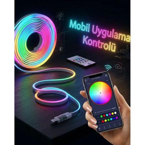 Akıllı Rgb Led Neon Şerit Işık 3m Usb Bağlantılı Uzaktan Kumanda Ve Mobil Uygulama Kontrolü
