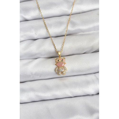 316L Çelik Zincir Gold Renk Teddy Bear Model Zirkon Taşlı Kadın Kolye