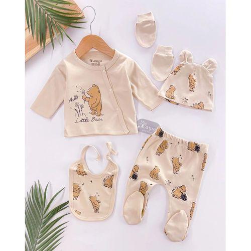 Hello Little Bear Baskılı 5 Parça %100 Pamuk Erkek Bebek Hastane Çıkışı