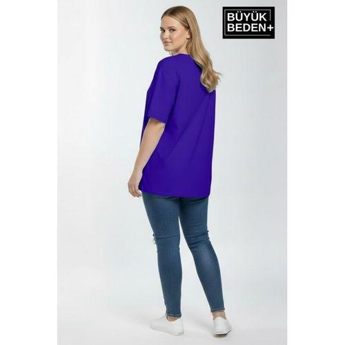 Kadın Büyük Beden El Yazılı Brooklyn Baskılı 3xl-6xl Bisiklet Yaka Tshırt SPR25BTSK510-6