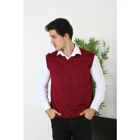 Erkek V Yaka Kolsuz Süveter Triko Kazak Yumuşak Dokulu Pamuklu Ince Dokuma Rahat Regular Kalıp - Bordo