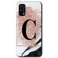 Realme 7 Pro Kılıf HD Desen Baskılı Arka Kapak - Pembe Mermer Desenli C Harfi