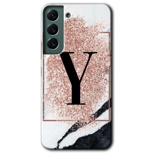 Samsung Galaxy S22 Kılıf HD Desen Baskılı Arka Kapak - Pembe Mermer Desenli Y Harfi