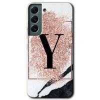 Samsung Galaxy S22 Kılıf HD Desen Baskılı Arka Kapak - Pembe Mermer Desenli Y Harfi