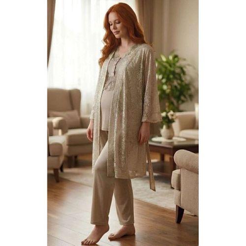 Kadın Pijama Takımı - Jakar Saten Sabahlıklı Lohusa