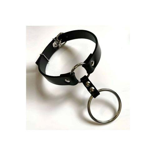 Büyük Ve Küçük Halka Detaylı Ayarlı Deri Choker