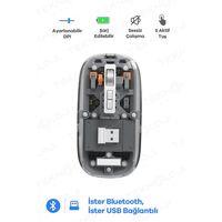 Bluetooth Usb Çift Modlu Sessiz Mouse, Type-c Şarjlı, Dpı Ayarlı, Kablosuz 10m Çekim Mesafeli, Taşınabilir Şarjlı Mouse Siyah