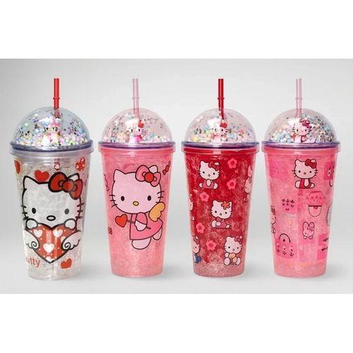 Sevimli Hello Kitty Işıklı Pipetli Boncuklu Suluk & Bardak 400 Ml Alk3145