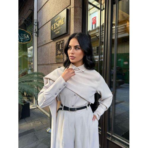 Kadın Uzun Kollu şal Detaylı Bluz Ve Pantolon Kemer Dahil Ikili Takım