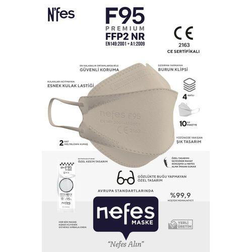 Nefes Maske F95  Premium Kore Tipi Krem Rengi N95 Maske 1 Kutu 10 Adet İSO ve CE Belgeli