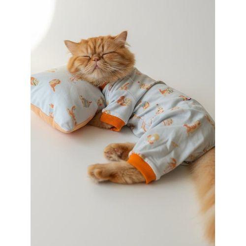 Cozy Meow Penye Kedi Tulum Yastık Uyku Takımı | Tüy Dökülmesini Azaltmaya Yardımcı | Yumuşak & Rahat Kedi Kıyafeti