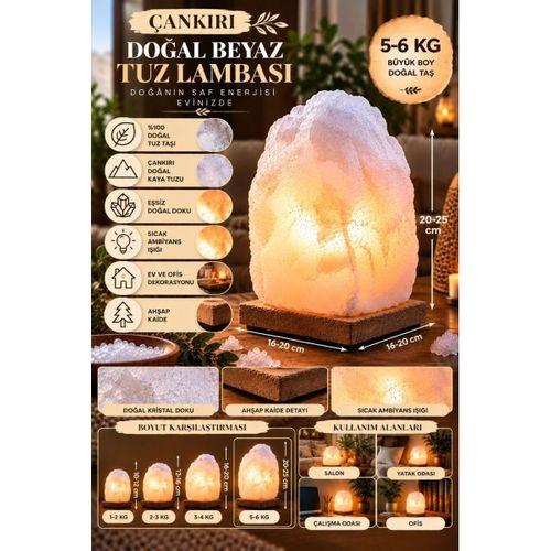 Çankırı 5-6 Kg Beyaz Doğal Kaya Tuzu Lambası Ahşap Kaideli Dekoratif Lamba