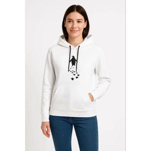 Nihilist Penguen Temalı Oversize Kapüşonlu Sweatshirt - Beyaz
