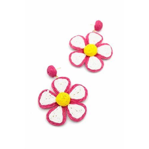 Kumaş Papatya Küpe - Fuşya