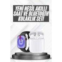 Akıllı Saat Gümüş Kasa Bluetooth Kulaklık Hediyeli Çok Fonksiyonlu İkili Set
