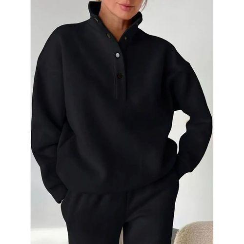 Kadın Uzun Kollu Balıkçı Dik Yakalı Düğmeli üç Iplik Bluz Ve Pantolon Ikili Takım