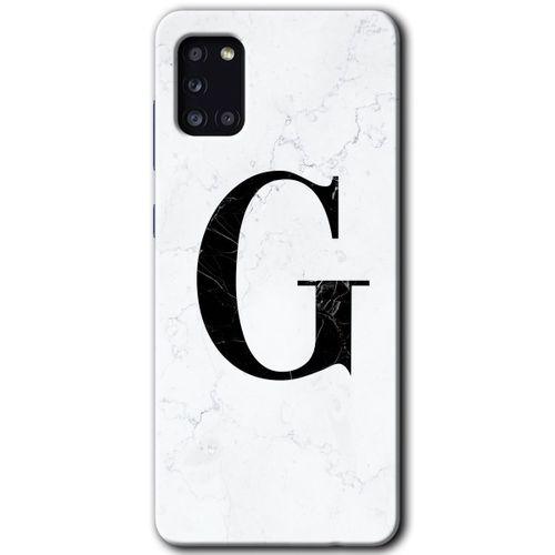 Potkal Hediye Fabrikası Samsung Galaxy A31 Kılıf HD Desen Baskılı Arka Kapak - Beyaz Mermer Desenli G Harfi