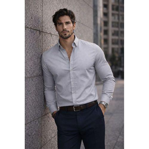 Likralı Regular Fit Nefes Alabilir Klasik Erkek Oxford Gömlek -Taş