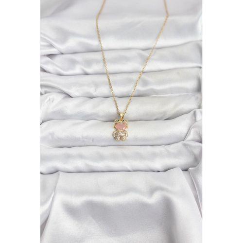 316L Çelik Zincir Gold Renk Teddy Bear Model Zirkon Taşlı Kadın Kolye