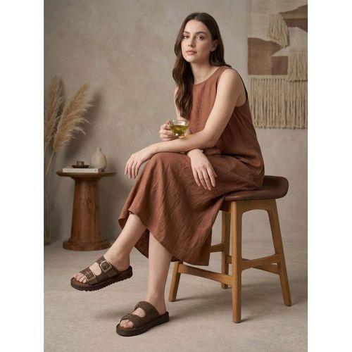 Yazlık Kadın Kahverengi İnce Taban Tokalı Terlik