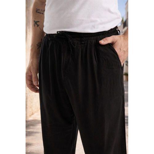 Magnus Tensel Kumaş Relaxed Fit Beli Lastikli Yazlık Erkek Pantolon - Siyah