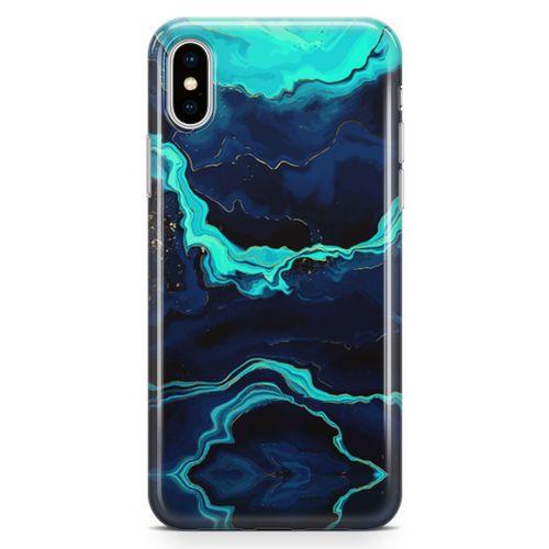 Apple iPhone XS Kılıf Yeşil Lacivert Mermer Arka Kapak Koruma Desenli Full Koruyucu
