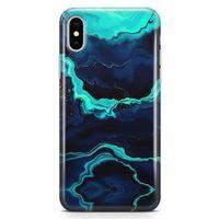 Apple iPhone XS Kılıf Yeşil Lacivert Mermer Arka Kapak Koruma Desenli Full Koruyucu
