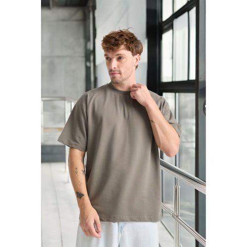 İki İplik Kumaş Pamuklu Bisiklet Yaka Basic Oversize Erkek T-Shirt - Kapari