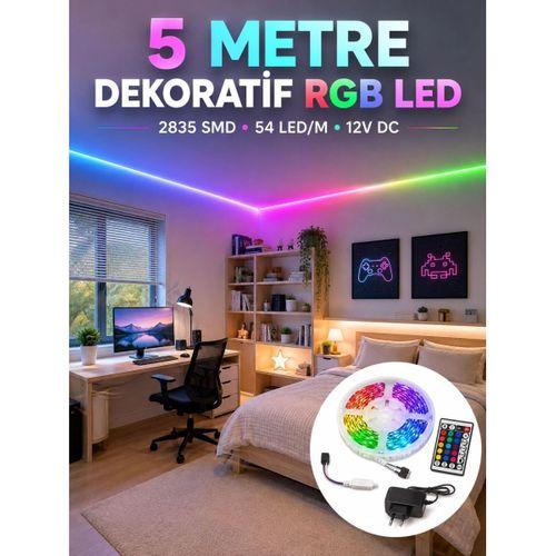 5 Metre Rgb Şerit Led 2835 Smd 54 Led/m Uzaktan Kumandalı Dekoratif Aydınlatma
