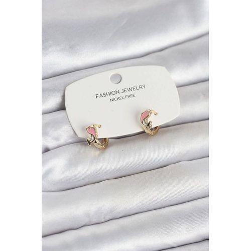 Pembe Yunus Balığı Model Gold Renk Pirinç Çocuk Küpe